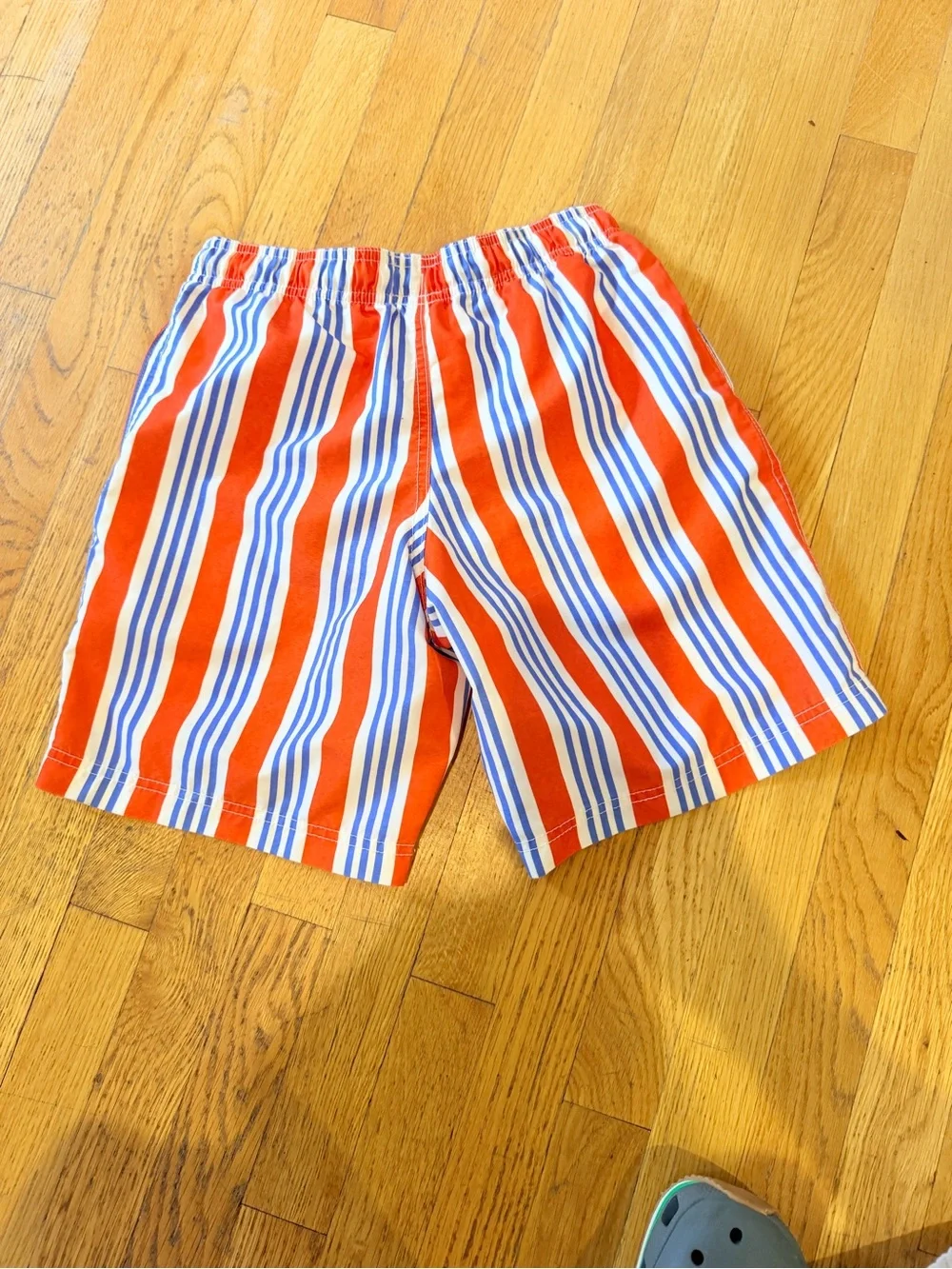 hanna andersson boys Red and Blue Striped Drawstring Swim trunks size 12